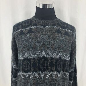 Vintage Michael Gerald Mens Sweater Brown Black Fair Isle Grandpa Crewneck XL